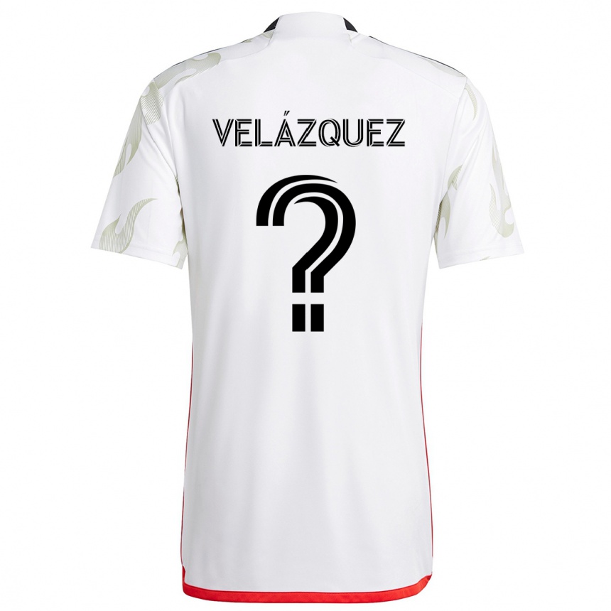 Kids Football Ougir Velázquez #0 White Red Black Away Jersey 2024/25 T-Shirt Canada