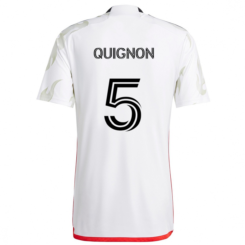 Kids Football Facundo Quignón #5 White Red Black Away Jersey 2024/25 T-Shirt Canada