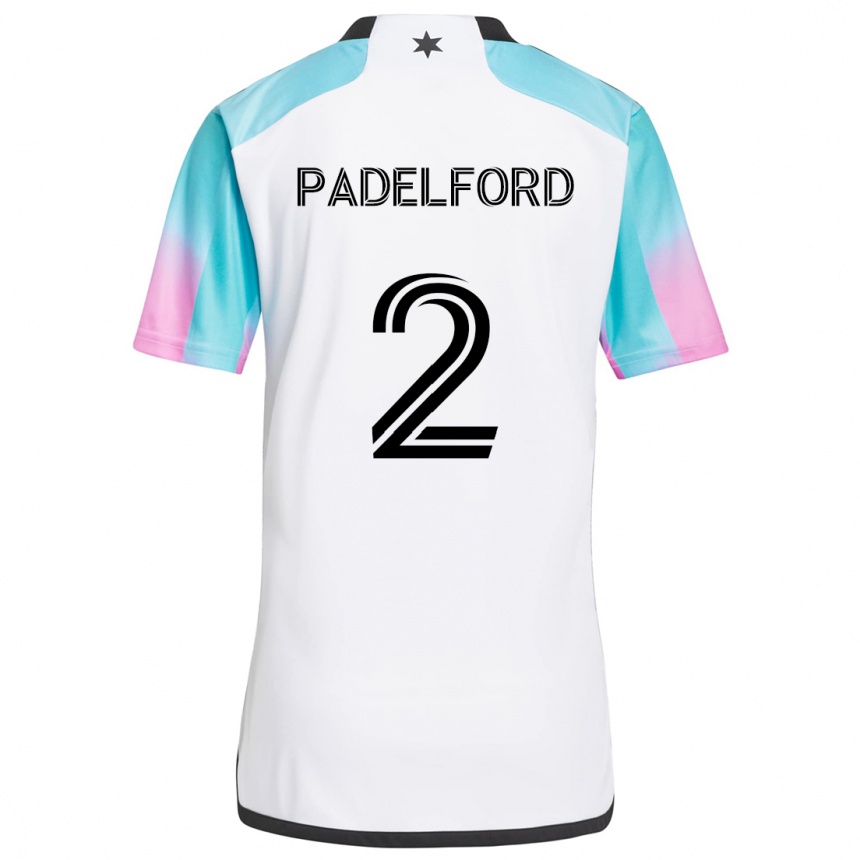 Kids Football Devin Padelford #2 White Blue Black Away Jersey 2024/25 T-Shirt Canada