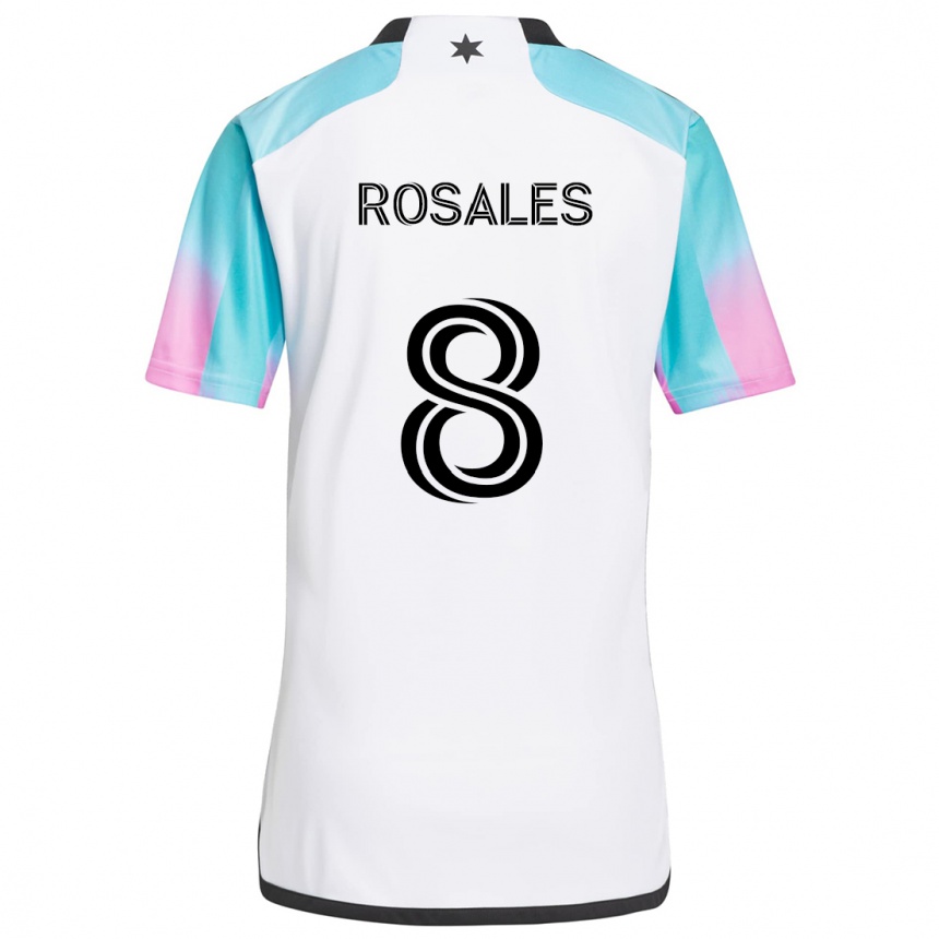 Kids Football Joseph Rosales #8 White Blue Black Away Jersey 2024/25 T-Shirt Canada