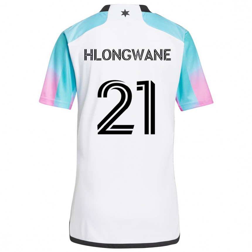 Kids Football Bongokuhle Hlongwane #21 White Blue Black Away Jersey 2024/25 T-Shirt Canada