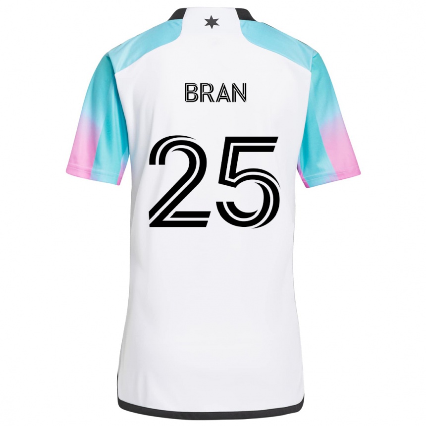 Kids Football Alejandro Bran #25 White Blue Black Away Jersey 2024/25 T-Shirt Canada