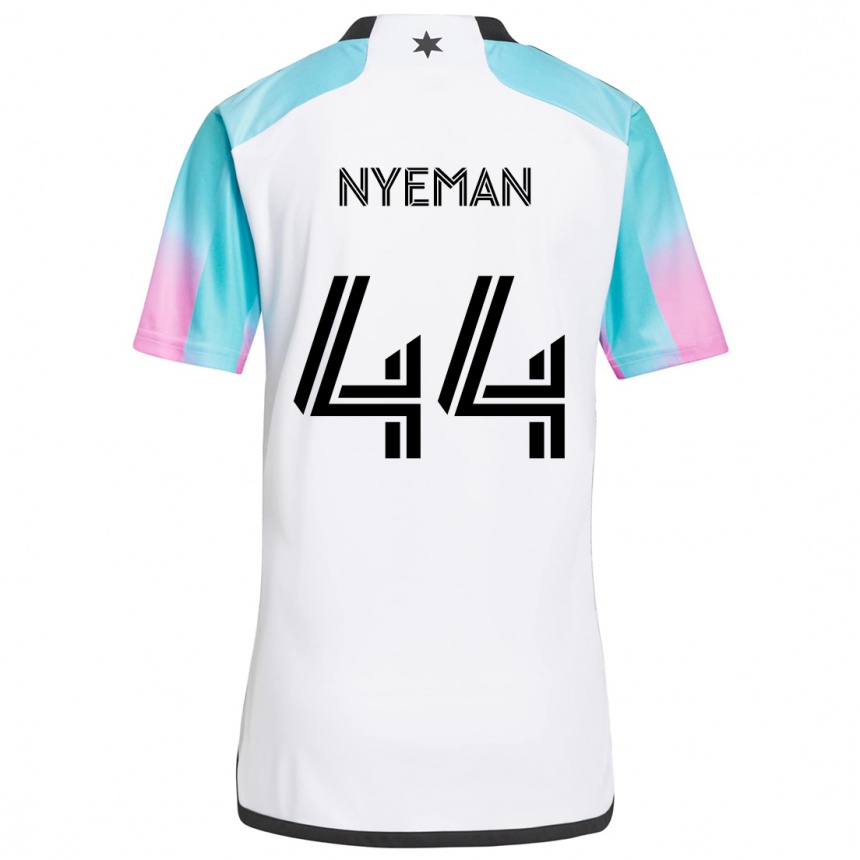 Kids Football Moses Nyeman #44 White Blue Black Away Jersey 2024/25 T-Shirt Canada