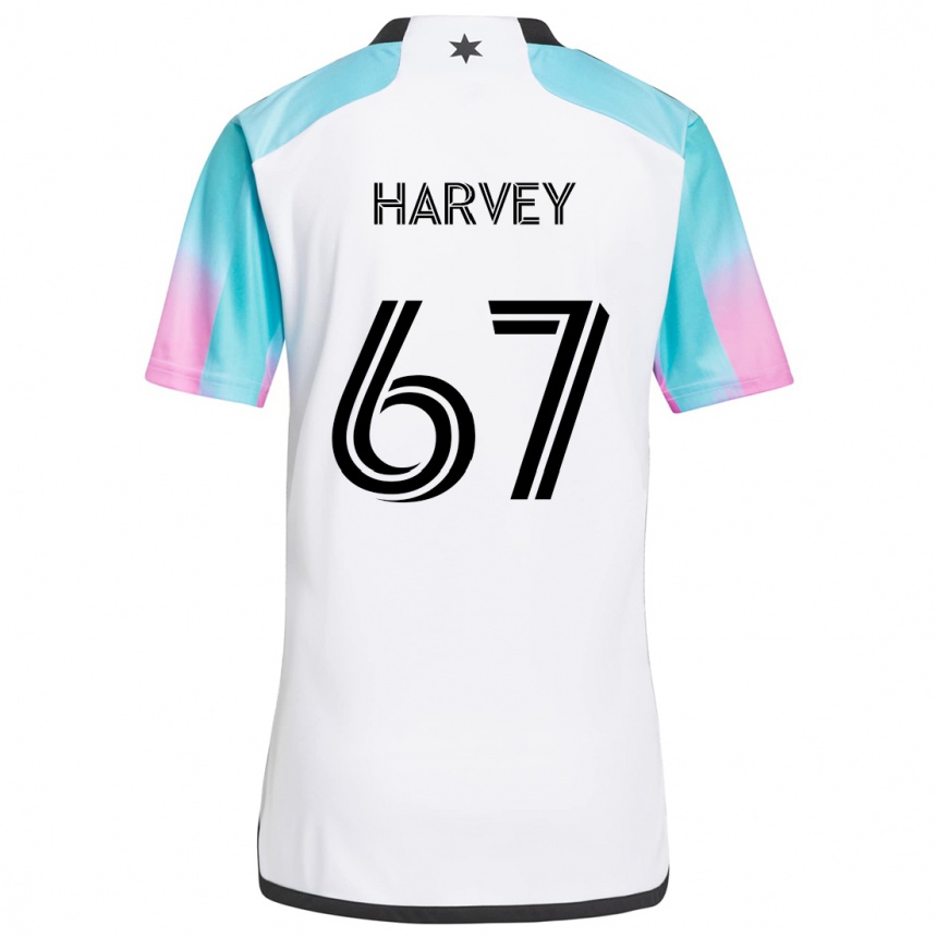 Kids Football Carlos Harvey #67 White Blue Black Away Jersey 2024/25 T-Shirt Canada