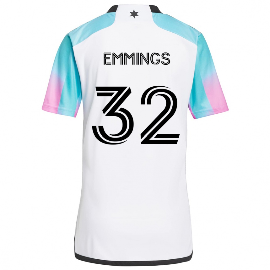 Kids Football Fred Emmings #32 White Blue Black Away Jersey 2024/25 T-Shirt Canada