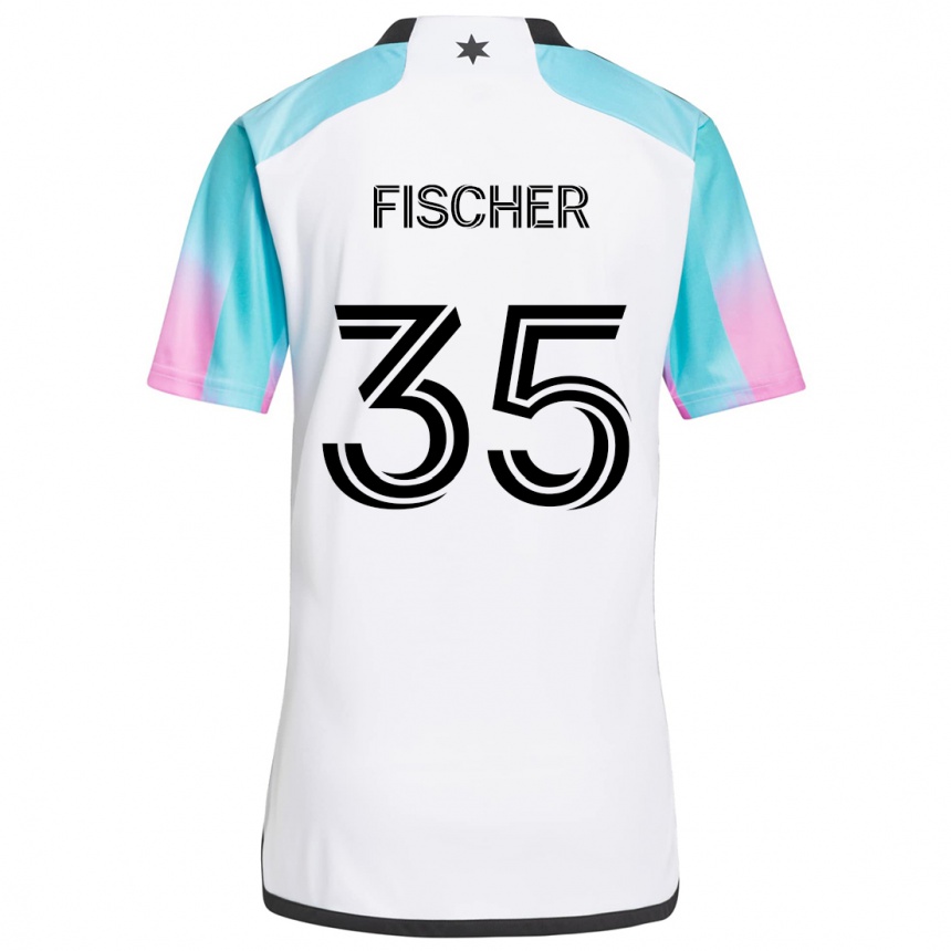 Kids Football Britton Fischer #35 White Blue Black Away Jersey 2024/25 T-Shirt Canada