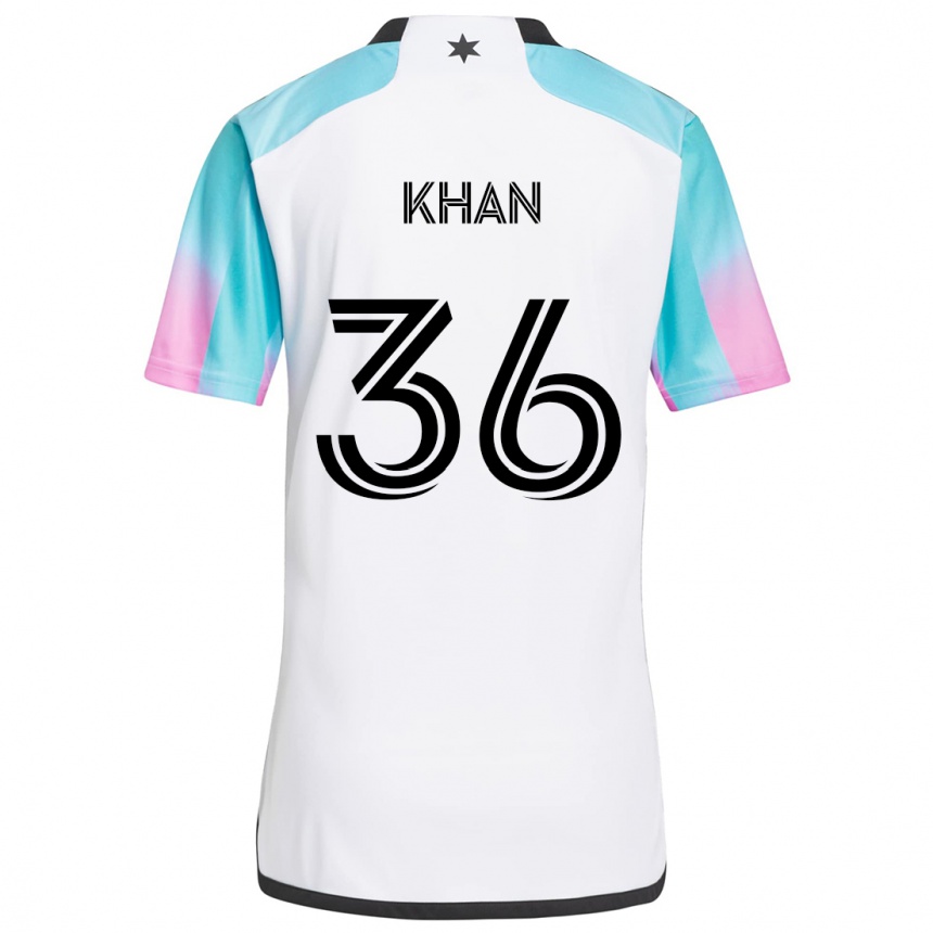 Kids Football Molik Khan #36 White Blue Black Away Jersey 2024/25 T-Shirt Canada