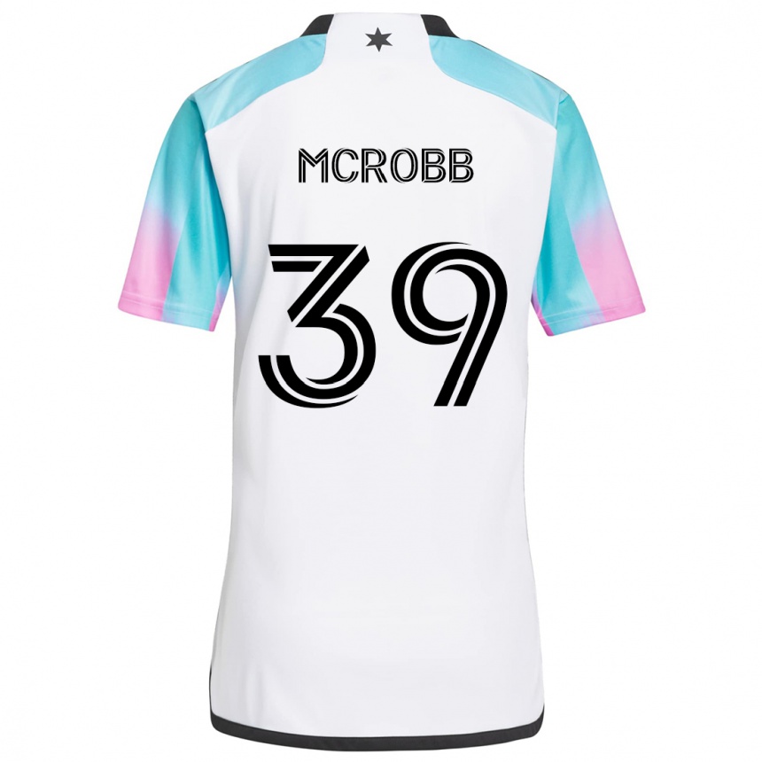 Kids Football Finn Mcrobb #39 White Blue Black Away Jersey 2024/25 T-Shirt Canada