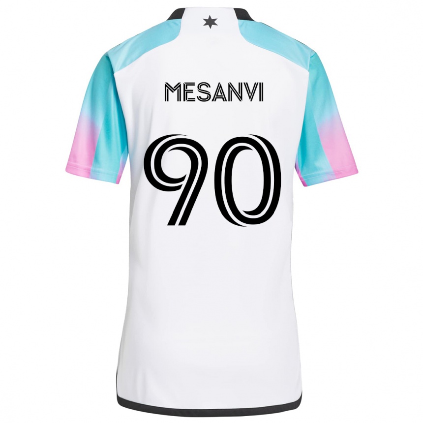 Kids Football Loïc Mesanvi #90 White Blue Black Away Jersey 2024/25 T-Shirt Canada