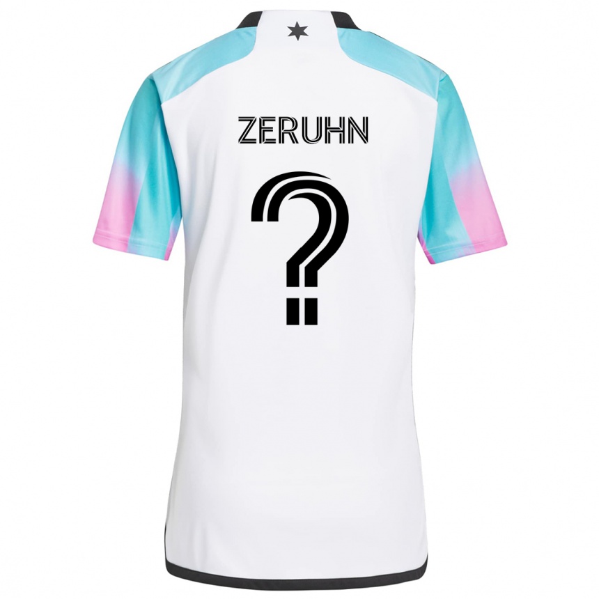 Kids Football Kai Zeruhn #0 White Blue Black Away Jersey 2024/25 T-Shirt Canada