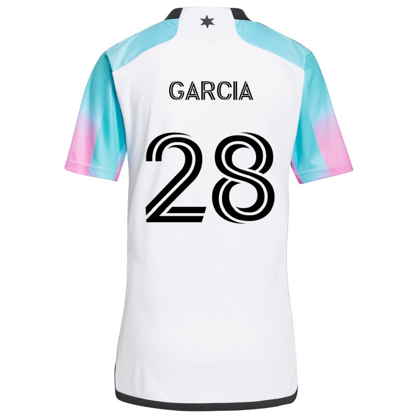 Kids Football Mender García #28 White Blue Black Away Jersey 2024/25 T-Shirt Canada