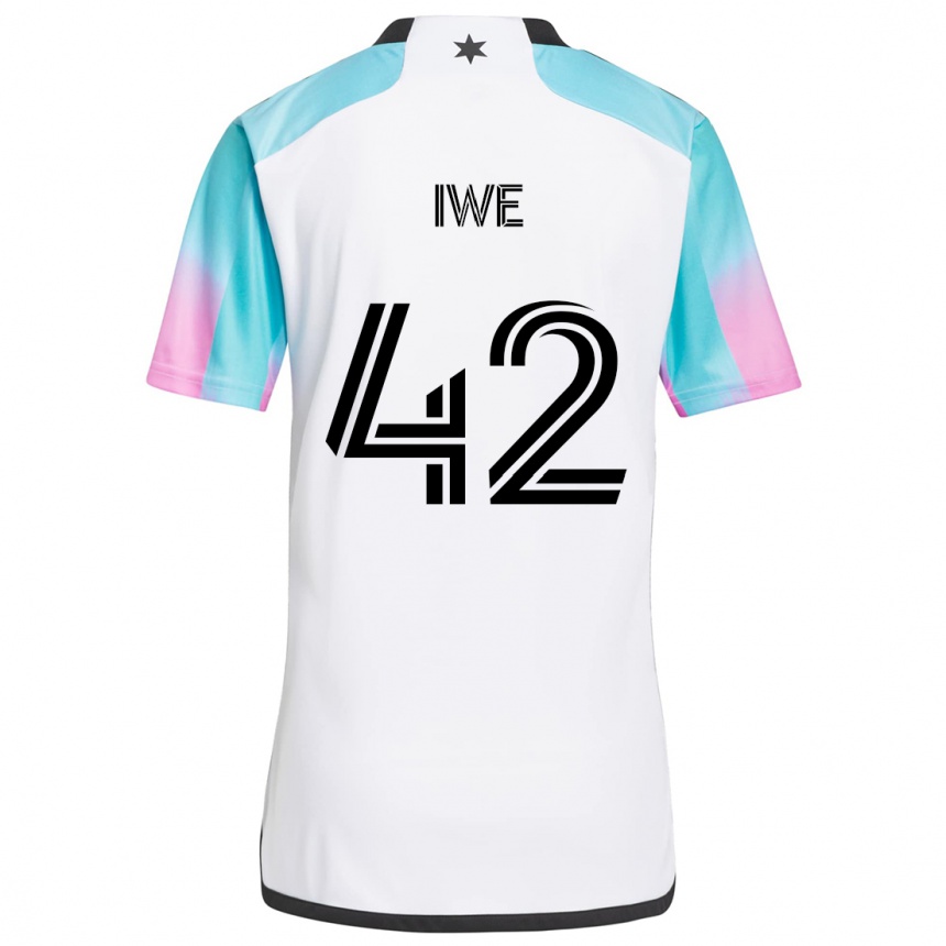 Kids Football Emmanuel Iwe #42 White Blue Black Away Jersey 2024/25 T-Shirt Canada