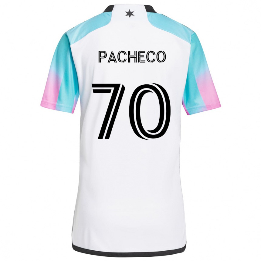 Kids Football Diogo Pacheco #70 White Blue Black Away Jersey 2024/25 T-Shirt Canada