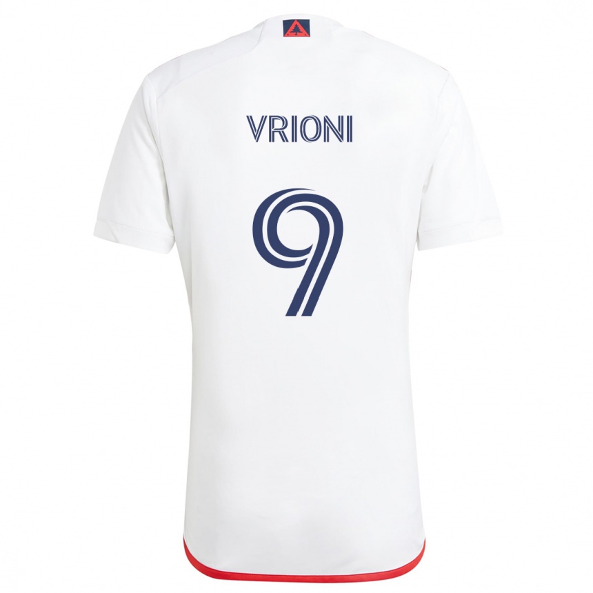 Kids Football Giacomo Vrioni #9 White Red Away Jersey 2024/25 T-Shirt Canada