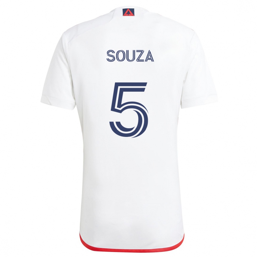 Kids Football Victor Souza #5 White Red Away Jersey 2024/25 T-Shirt Canada