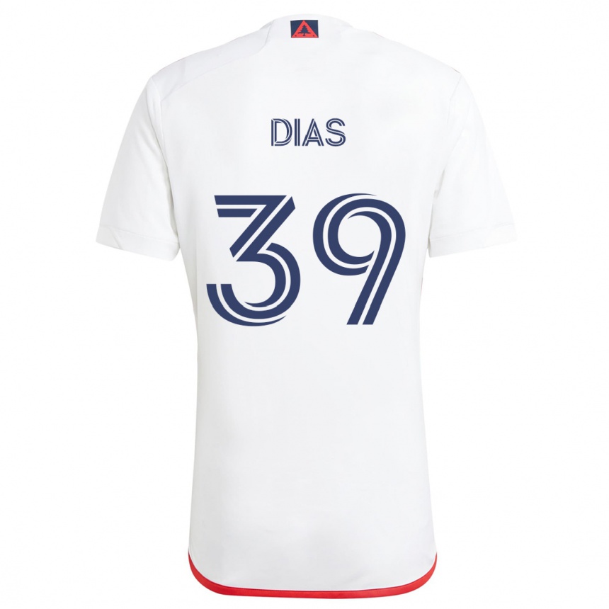 Kids Football Marcos Dias #39 White Red Away Jersey 2024/25 T-Shirt Canada