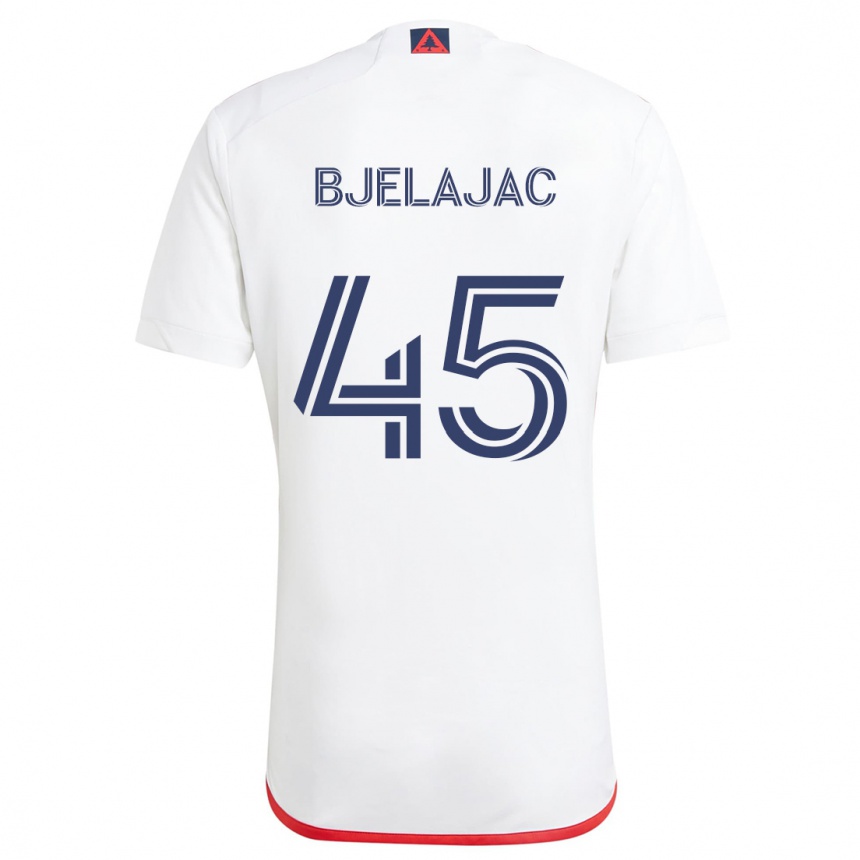 Kids Football Andrej Bjelajac #45 White Red Away Jersey 2024/25 T-Shirt Canada