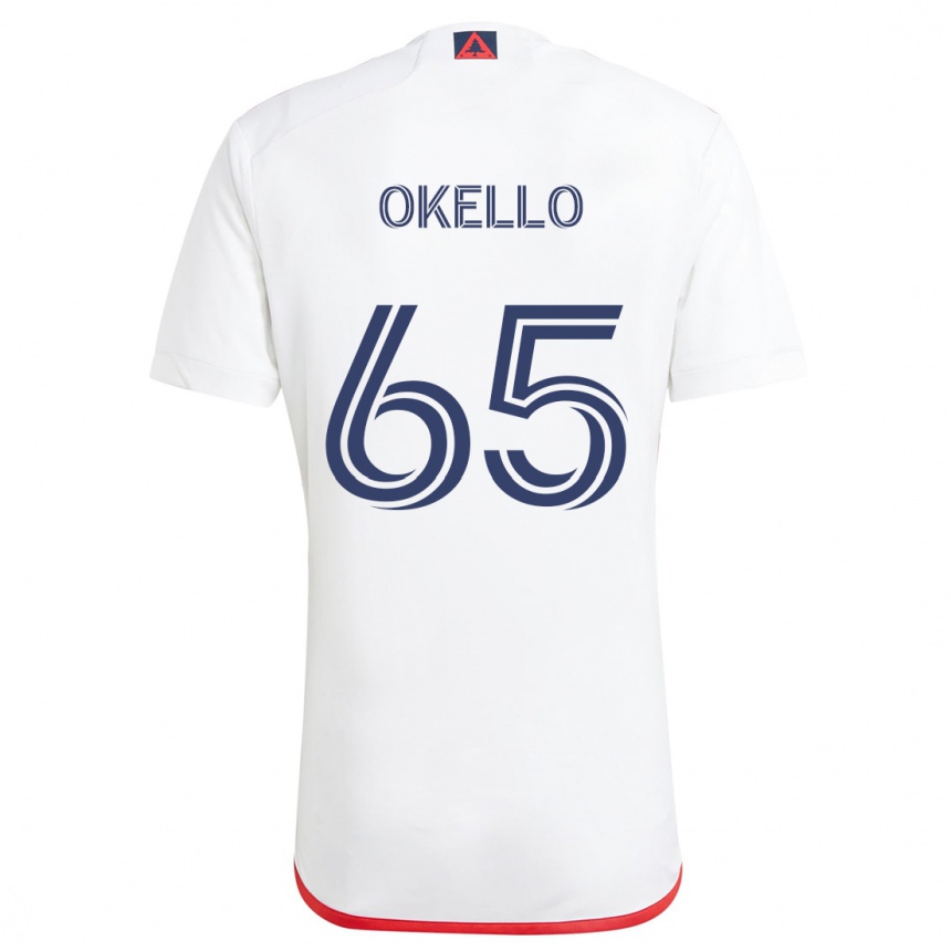 Kids Football Noble Okello #65 White Red Away Jersey 2024/25 T-Shirt Canada