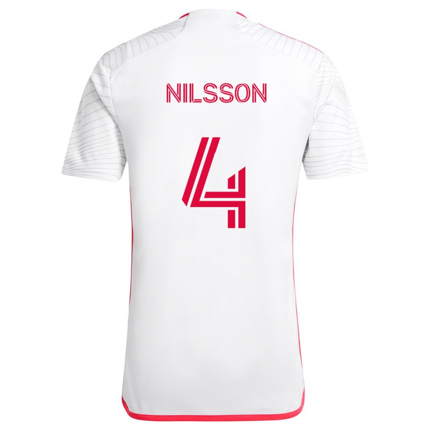 Kids Football Joakim Nilsson #4 White Red Away Jersey 2024/25 T-Shirt Canada