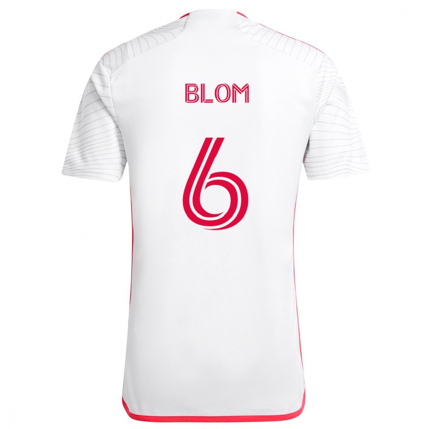 Kids Football Njabulo Blom #6 White Red Away Jersey 2024/25 T-Shirt Canada