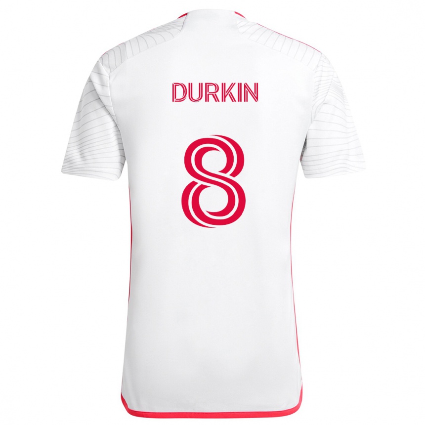 Kids Football Chris Durkin #8 White Red Away Jersey 2024/25 T-Shirt Canada