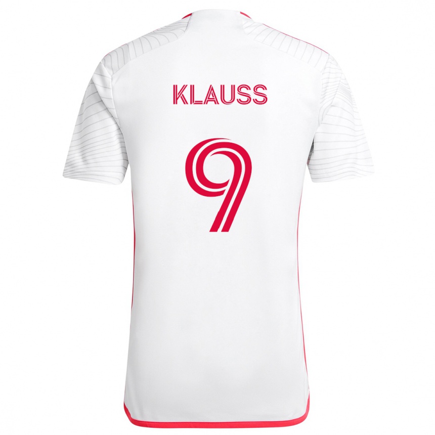 Kids Football João Klauss #9 White Red Away Jersey 2024/25 T-Shirt Canada