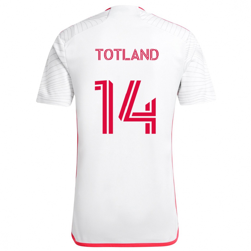 Kids Football Tomas Totland #14 White Red Away Jersey 2024/25 T-Shirt Canada