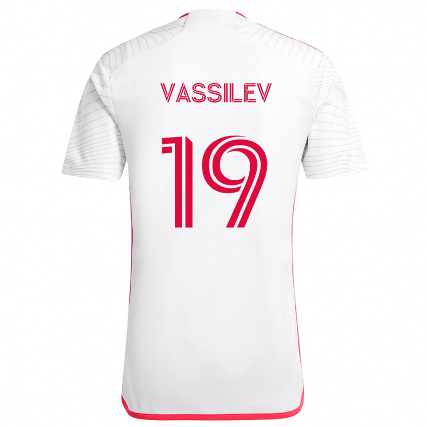 Kids Football Indiana Vassilev #19 White Red Away Jersey 2024/25 T-Shirt Canada