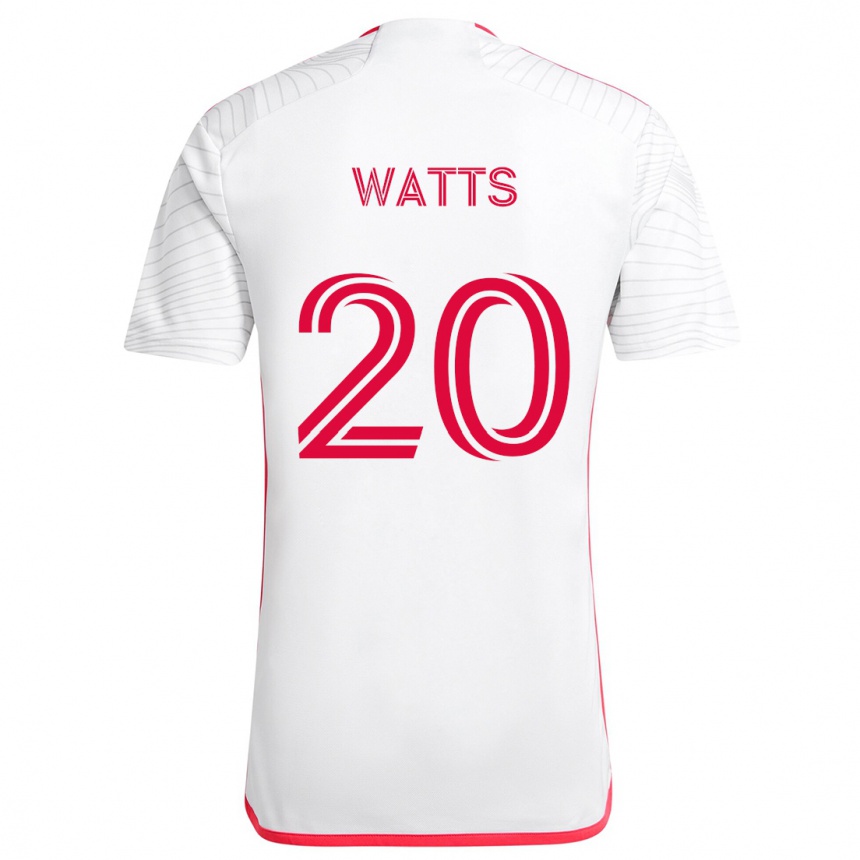 Kids Football Akil Watts #20 White Red Away Jersey 2024/25 T-Shirt Canada