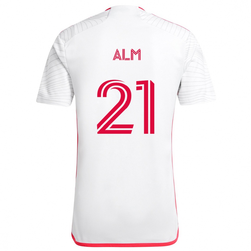 Kids Football Rasmus Alm #21 White Red Away Jersey 2024/25 T-Shirt Canada