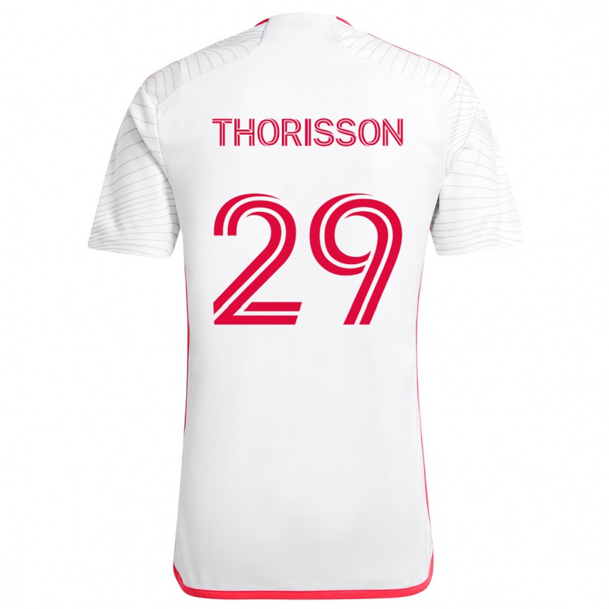 Kids Football Nökkvi Thórisson #29 White Red Away Jersey 2024/25 T-Shirt Canada