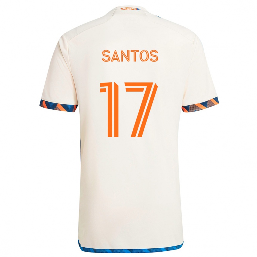 Kids Football Sergio Santos #17 White Orange Away Jersey 2024/25 T-Shirt Canada