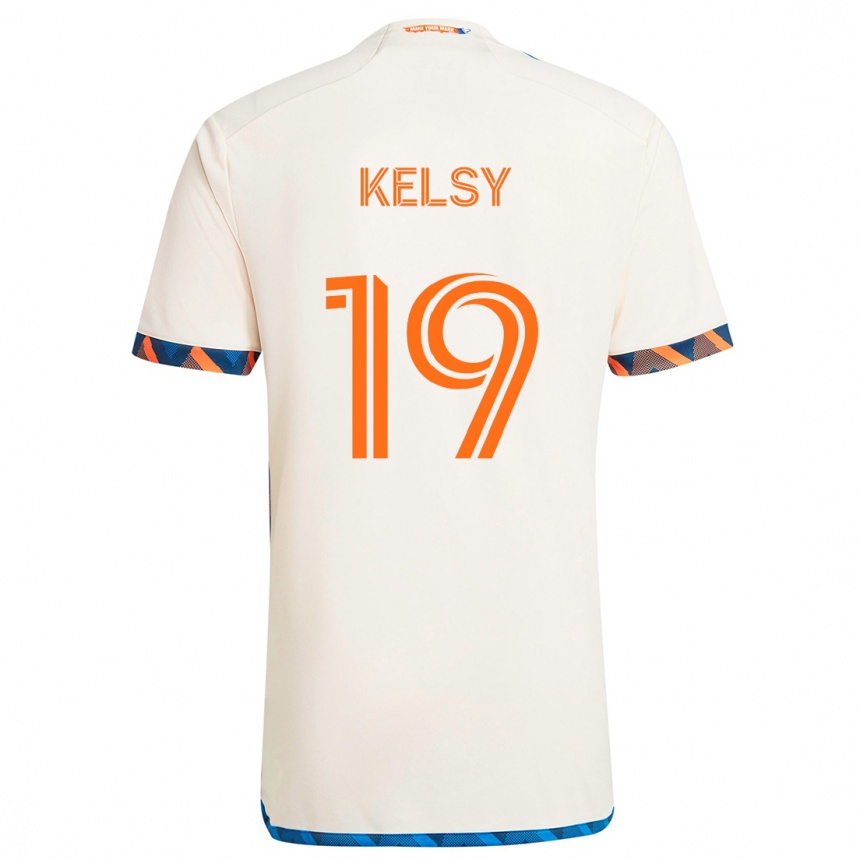 Kids Football Kevin Kelsy #19 White Orange Away Jersey 2024/25 T-Shirt Canada