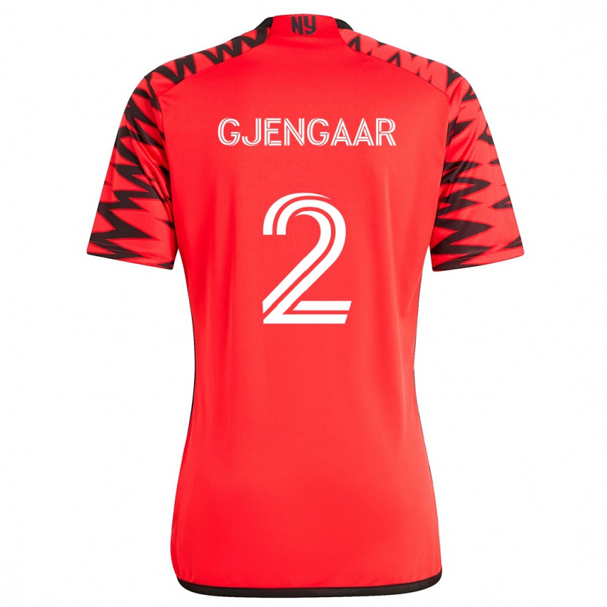 Enfant Football Maillot Dennis Gjengaar #2 Rouge Noir Blanc Tenues Extérieur 2024/25 Canada