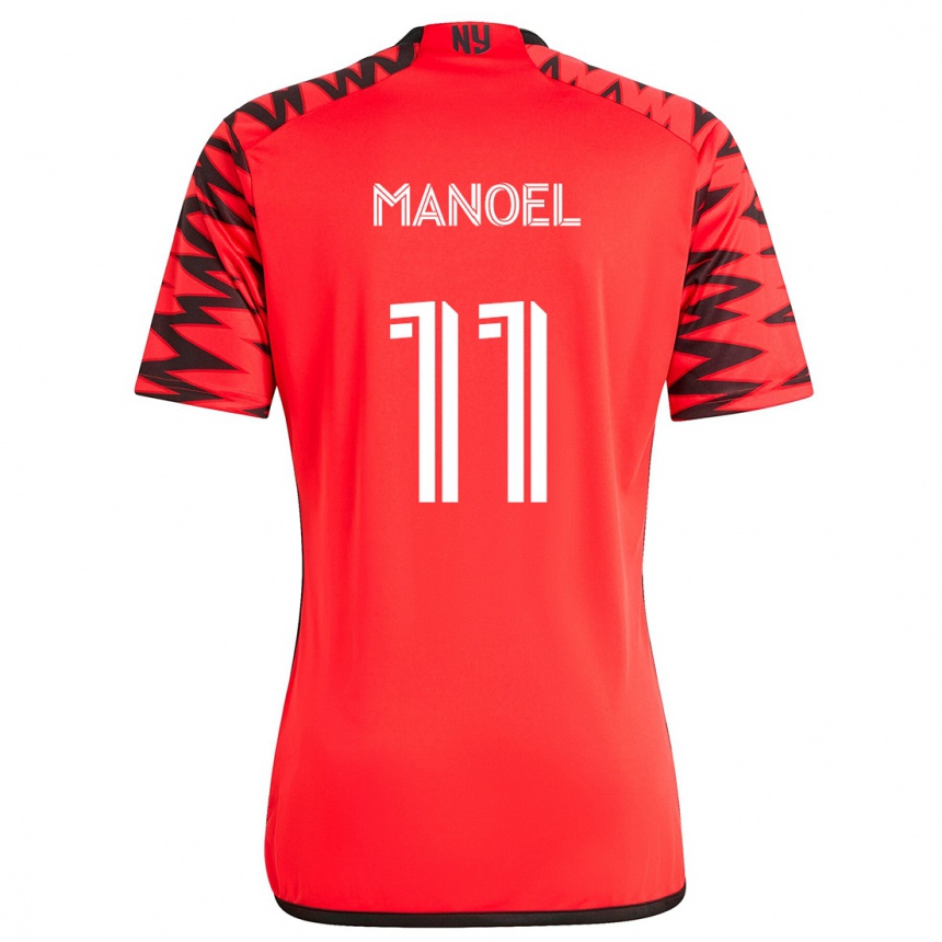 Kids Football Elias Manoel #11 Red Black White Away Jersey 2024/25 T-Shirt Canada