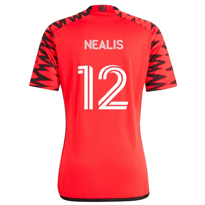 Kids Football Dylan Nealis #12 Red Black White Away Jersey 2024/25 T-Shirt Canada