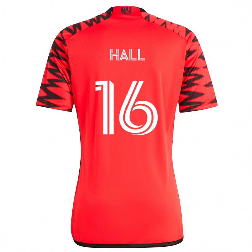 Kids Football Julian Hall #16 Red Black White Away Jersey 2024/25 T-Shirt Canada