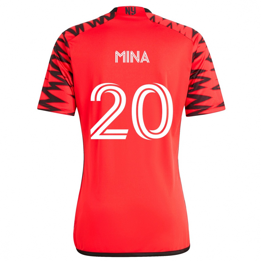 Kids Football Juan Mina #20 Red Black White Away Jersey 2024/25 T-Shirt Canada