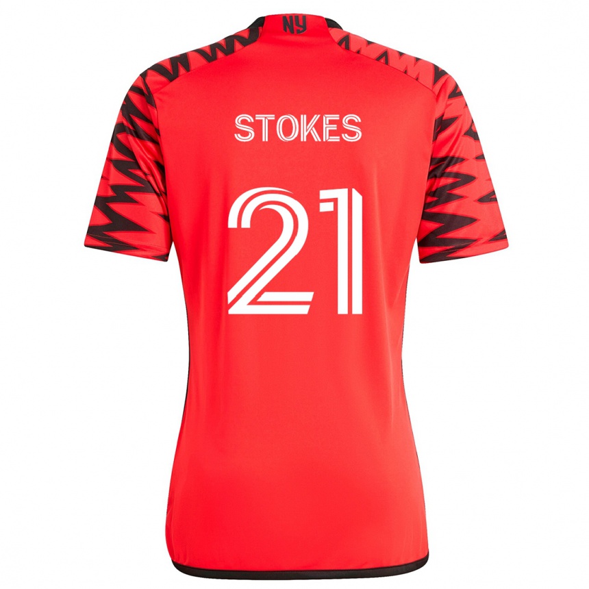 Kids Football Aidan Stokes #21 Red Black White Away Jersey 2024/25 T-Shirt Canada