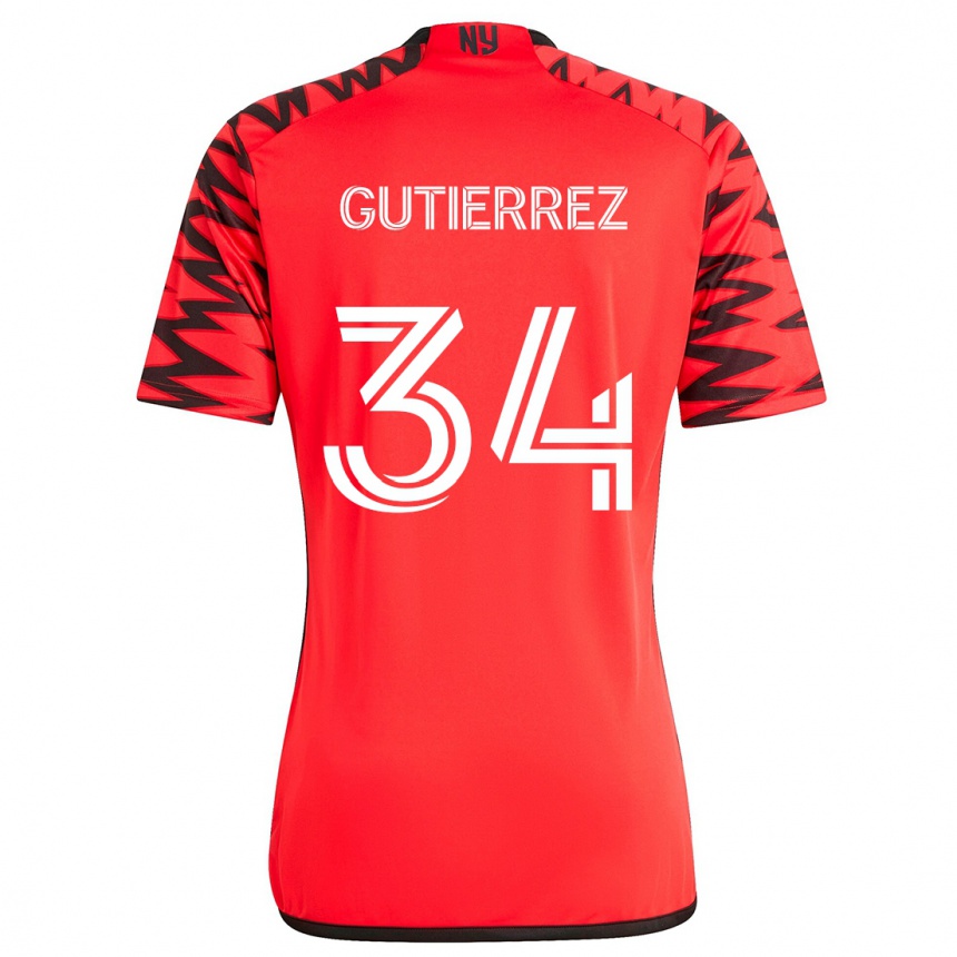 Kids Football Juan Gutierrez #34 Red Black White Away Jersey 2024/25 T-Shirt Canada