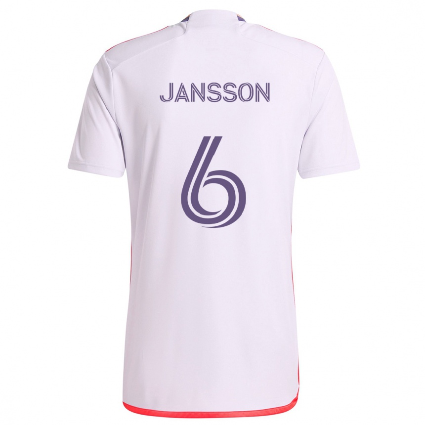 Enfant Football Maillot Robin Jansson #6 Blanc Rouge Violet Tenues Extérieur 2024/25 Canada