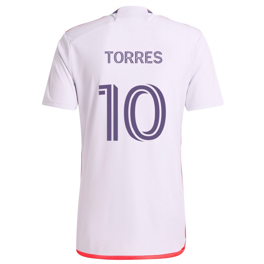 Enfant Football Maillot Facundo Torres #10 Blanc Rouge Violet Tenues Extérieur 2024/25 Canada