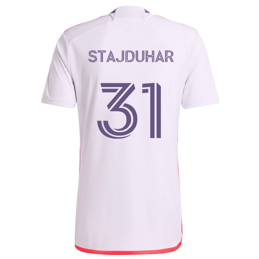 Kids Football Mason Stajduhar #31 White Red Purple Away Jersey 2024/25 T-Shirt Canada