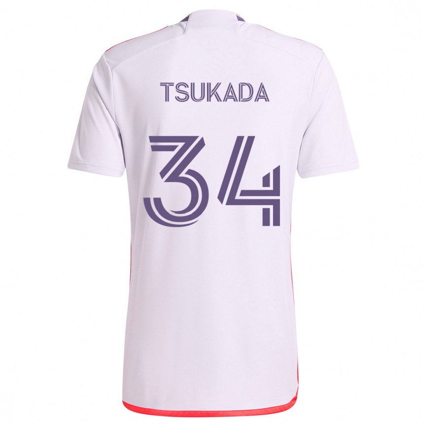 Enfant Football Maillot Yutaro Tsukada #34 Blanc Rouge Violet Tenues Extérieur 2024/25 Canada