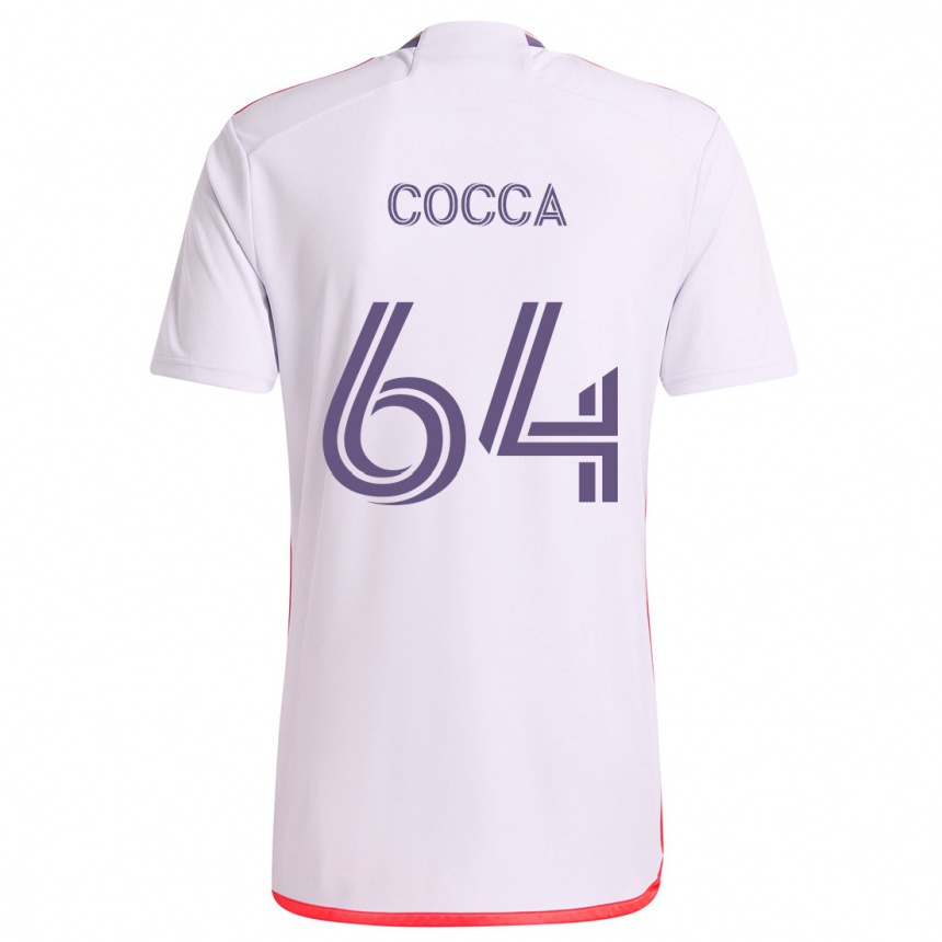 Enfant Football Maillot Manuel Cocca #64 Blanc Rouge Violet Tenues Extérieur 2024/25 Canada