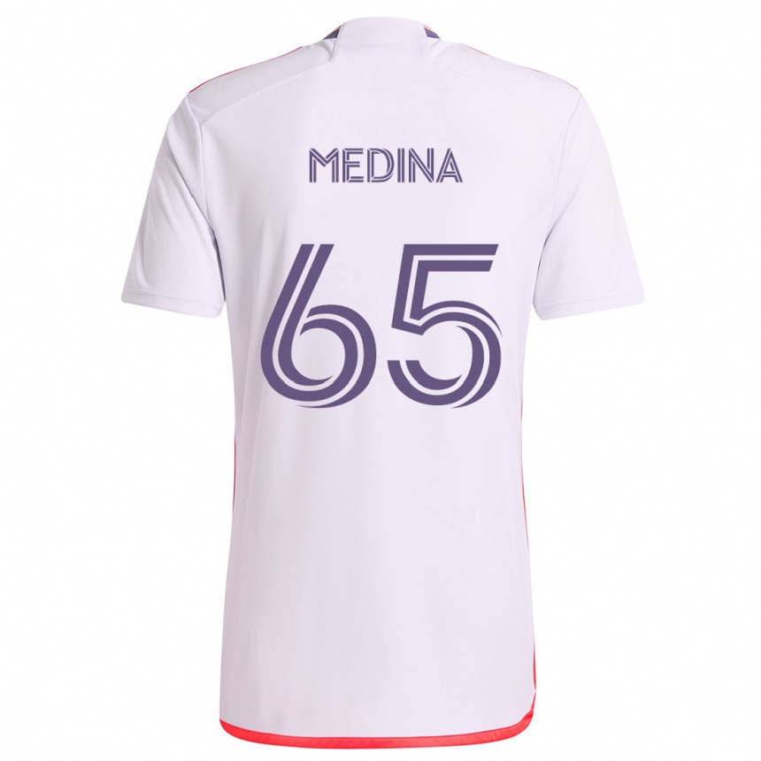 Kids Football Cristian Medina #65 White Red Purple Away Jersey 2024/25 T-Shirt Canada