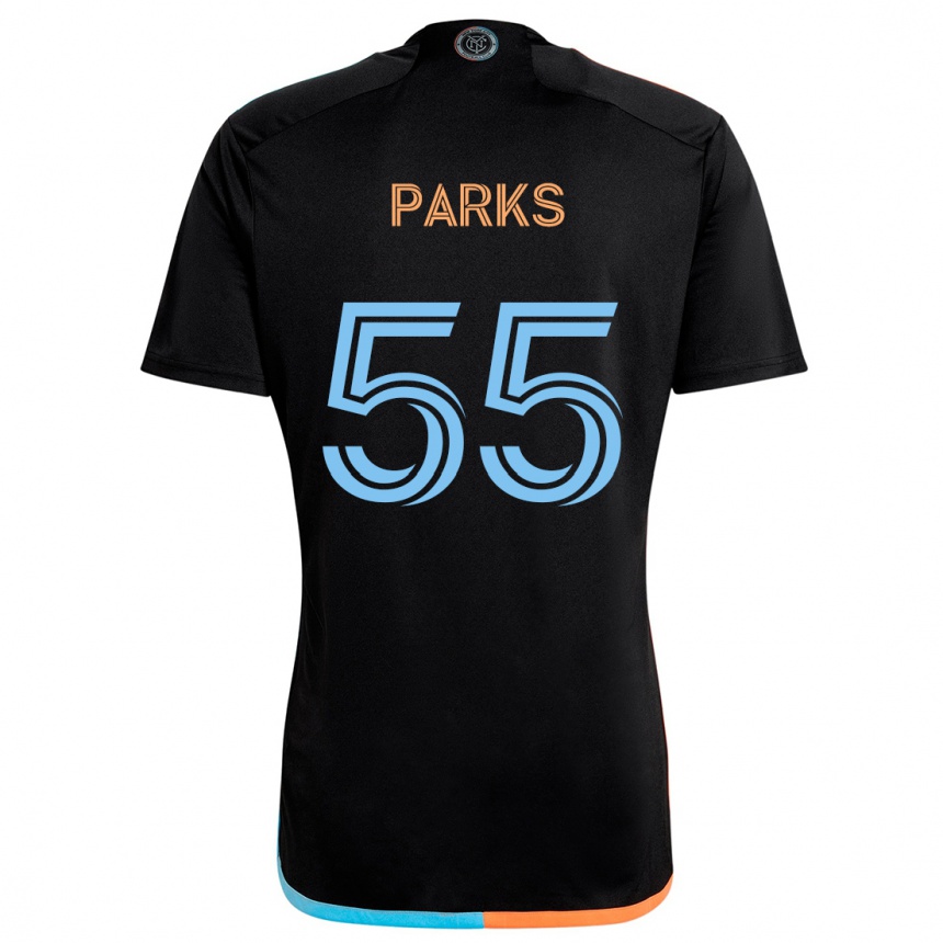 Kids Football Keaton Parks #55 Black Orange Blue Away Jersey 2024/25 T-Shirt Canada