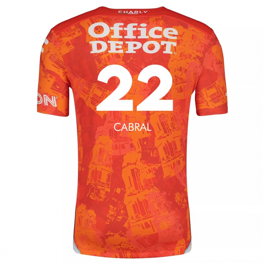 Kids Football Gustavo Cabral #22 Orange White Away Jersey 2024/25 T-Shirt Canada