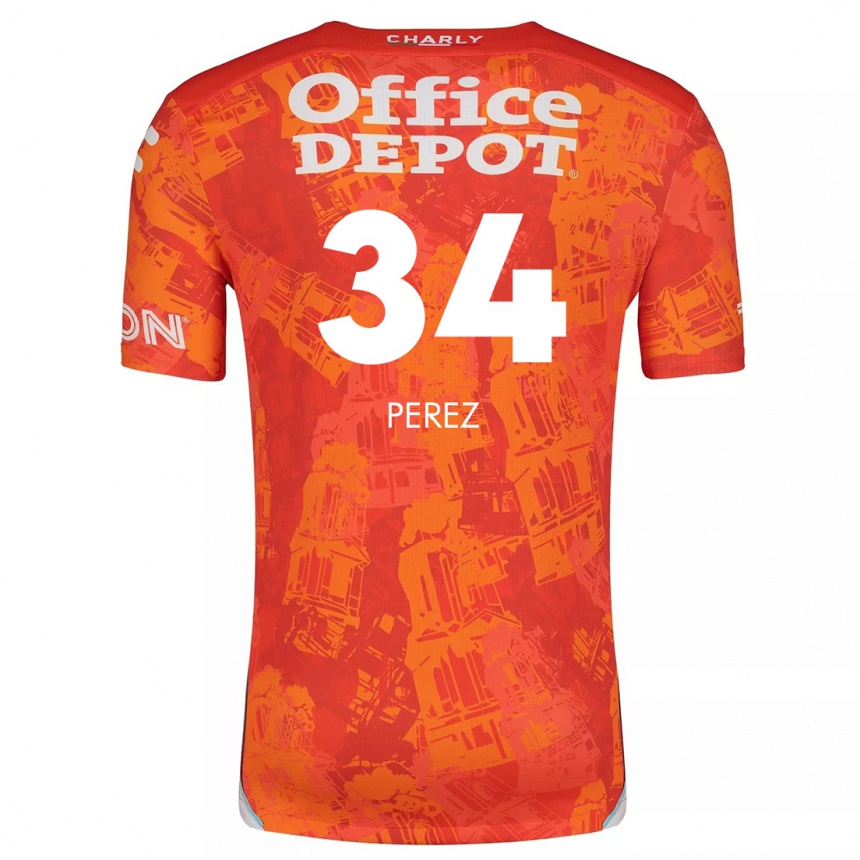 Kids Football Julio Pérez #34 Orange White Away Jersey 2024/25 T-Shirt Canada