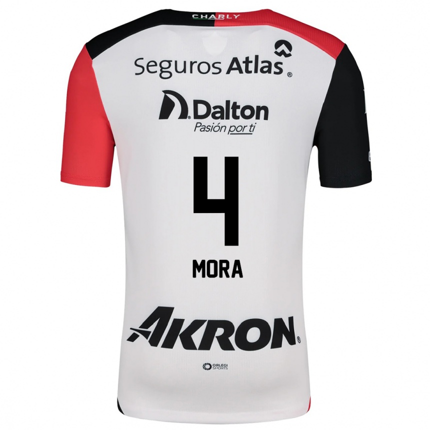 Kids Football Adrián Mora #4 White Red Black Away Jersey 2024/25 T-Shirt Canada